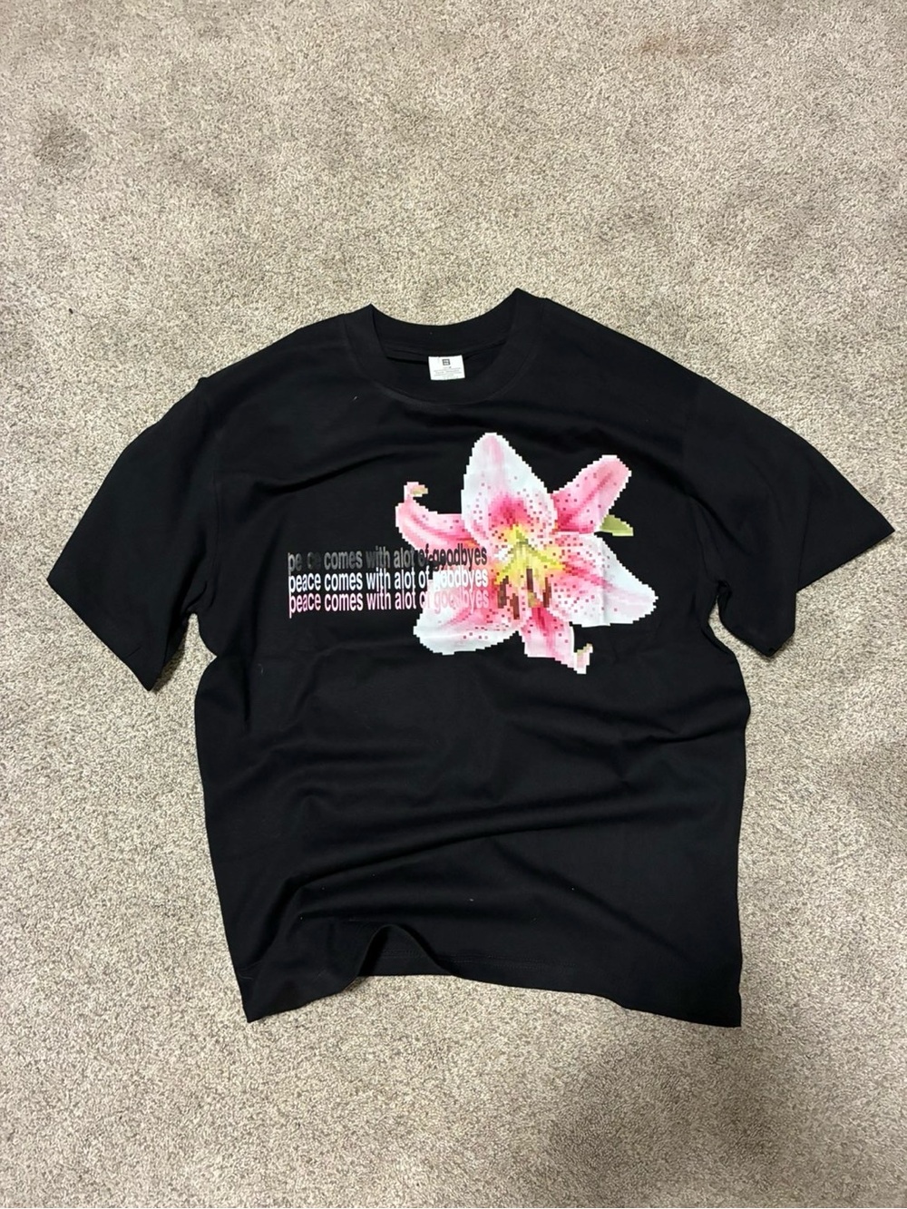 Black Short Sleeve Tee with Pink Lily Graphic